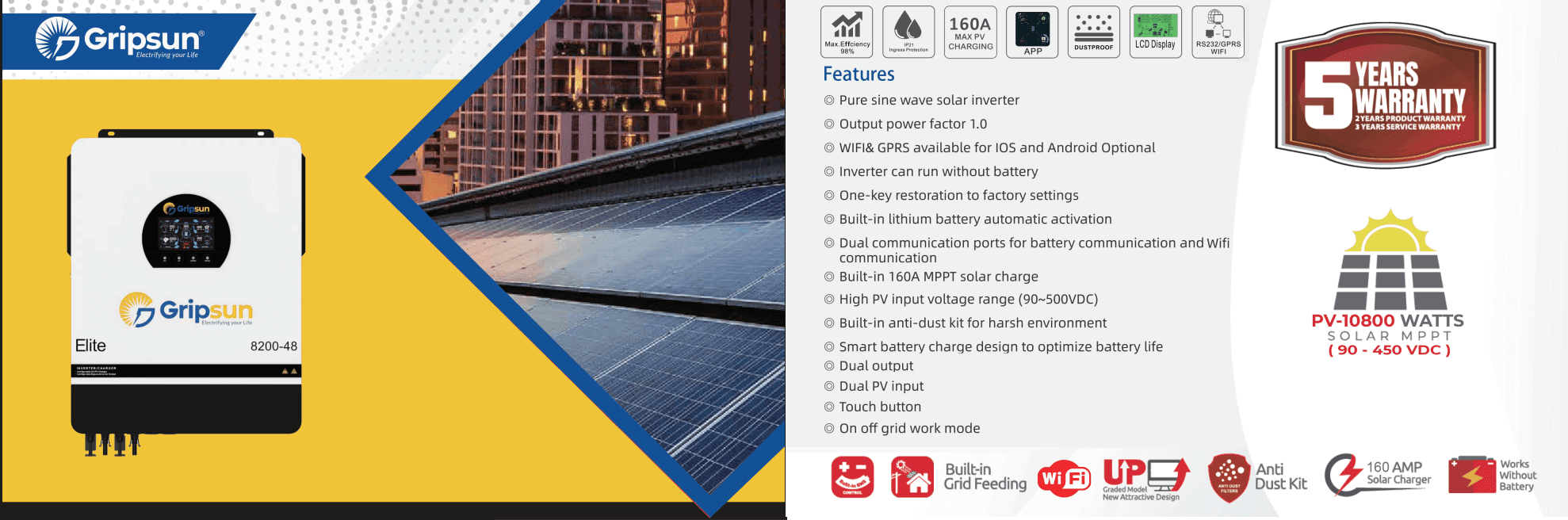 Gripsun Elite 8.2 KW Solar Inverter Features