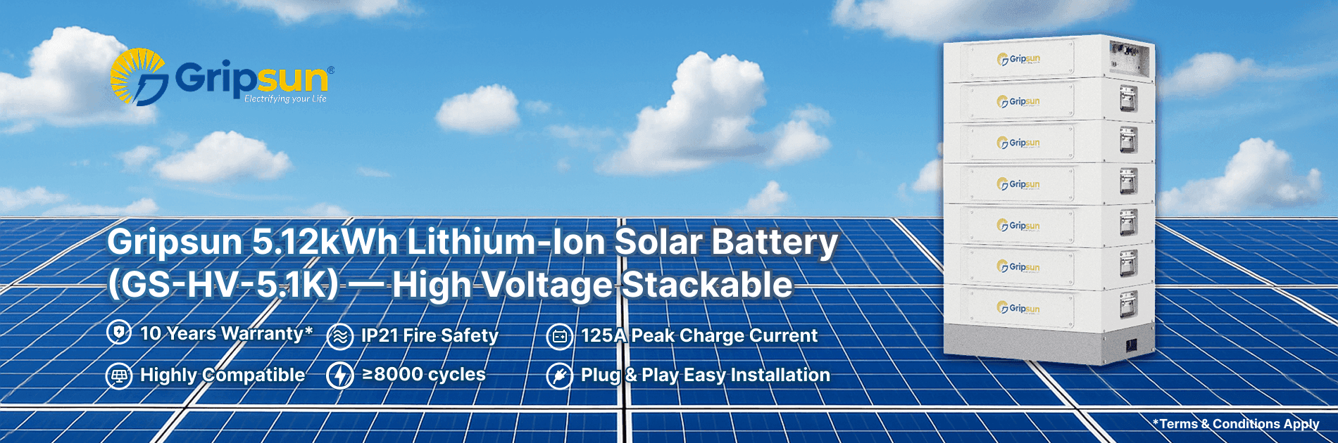 Gripsun GS-HV-5.1K 5.12kWh High Voltage Lithium-Ion Solar Battery